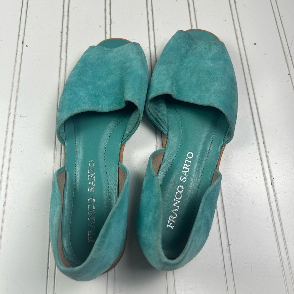 Franco Sarto Blue Suede Peep Toe Venezia Flats Womenโs Size 6M - Picture 10 of 11